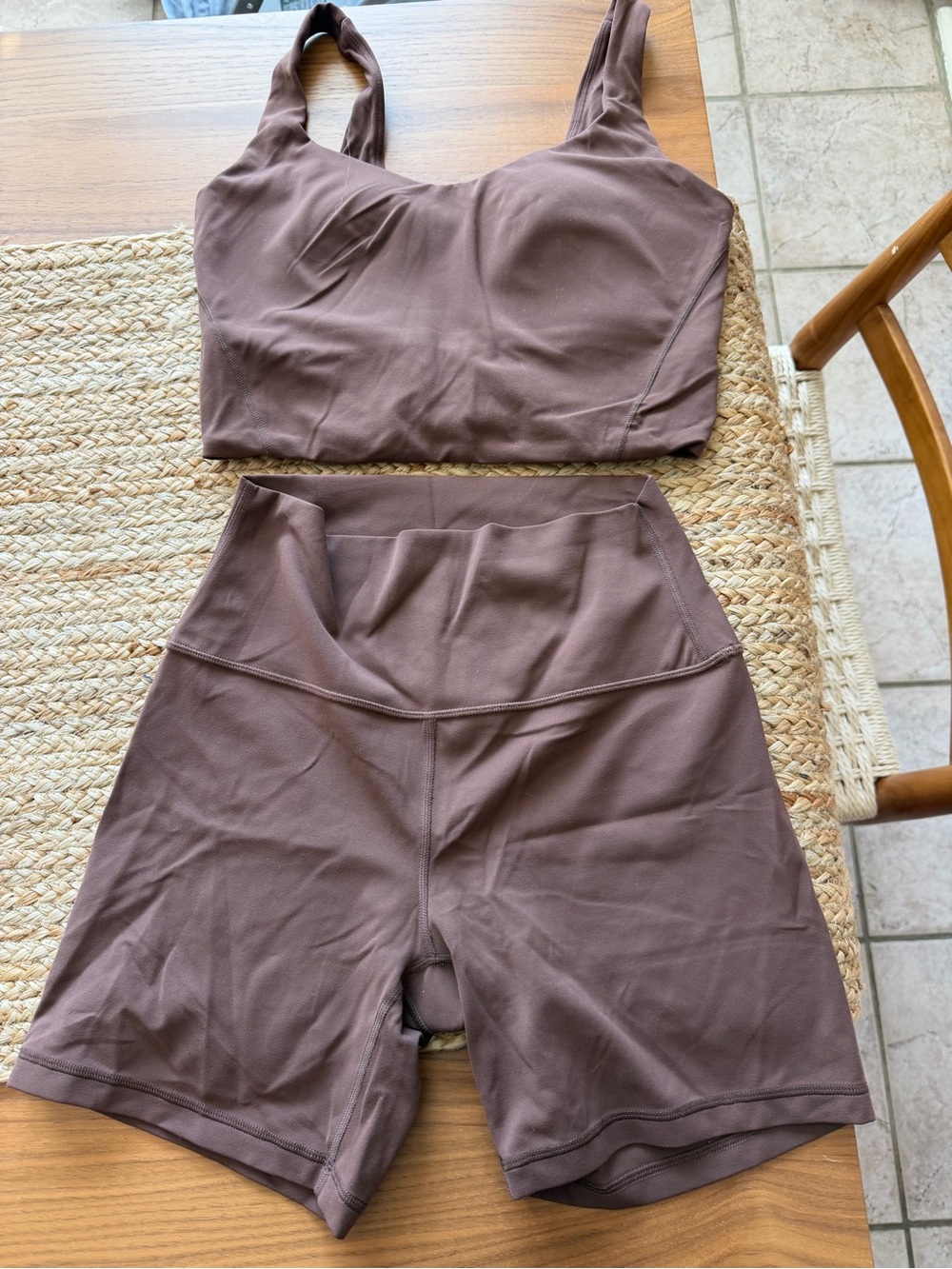 CRZ YOGA Brown High-Rise Bike Shorts & Crop Sports Bra Set